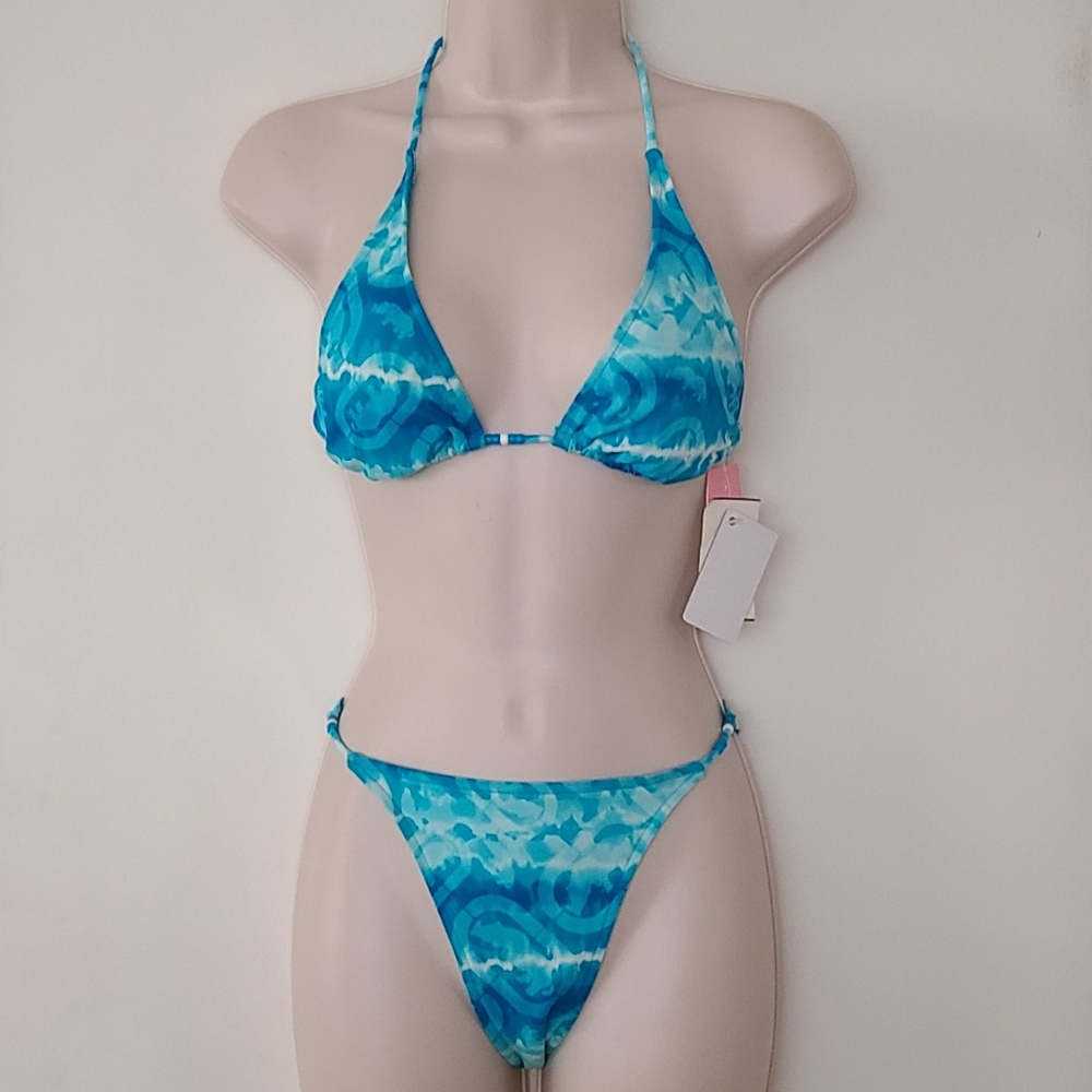 Blue and White String Bikini